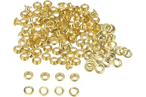 sourcing map 100set Oeillets Trousse Métal Œillets 4.5mm 0.18" Oeillet Outil pour Chuassures Vêtements Ceinture Sac Bricolage Projet, Doré