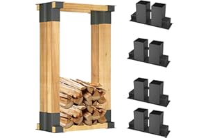 YRHome Supporto impilabile in legno zincato a caldo, stabile supporto per impilare legna da ardere, legno (4 pezzi)