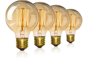 EYLM Vintage Edison Light Bulbs, Dimmable Screw Edison Bulbs Incandescent Light Bulb Globe Bulbs Retro Filament Lamp Warm Light 40w G80 E27 220V-4Pack