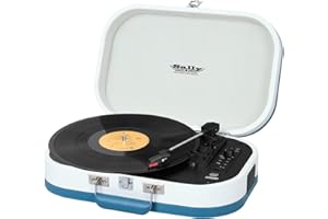 Trevi TT 1020 BT, 33, 45 und 78 RPM Vinyl-Plattenspieler, Tragbarer Plattenspieler mit Kabelloser Verbindung, MP3, USB und Kodierfunktion, mit Integrierten Stereo-Lautsprechern, Vintage-Modell, Türkis