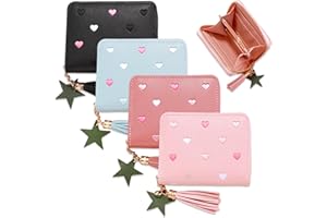 AINVHH 4 PCS Tassel Zipper Wallet Star Pendant Purse Cute PU Leather Purses Pocket Purses with Embroidery Hearts Waterproof Lightweight Small Purse for Girls Kid Childrens Teenagers Women Gift