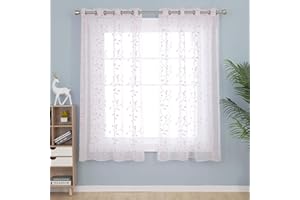 Deconovo Rideaux Voilages 2 Pièces 140x183cm Broderie Effet Lin à Motif Rose Rideaux Voilages Moderne