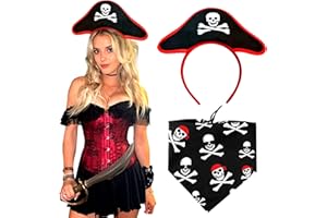 JeVenis Accessori per costumi da pirata Set Pirata Fascia Avvolgere Occhio Orecchino Collana Vita Cintura Halloween Capitano Pirata Costume Carnevale Musica Festival Outfit