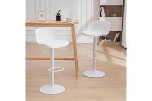 Kidol & Shellder Sgabelli da Bar Sedie Cucina Set di 2 Bianca, Cuscino del Sedile, Schienale Girevole Regolabile in Altezza, Metallo in Pelle PU, Bancone da Cucina per Bistrot per la Casa