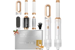 UKLISS Secador Pelo Profesional & Airstyler 6 en 1 con Rizador Pelo Automatico Hair Straightener Thermal Brush Hair Curler Hair Dryer, Cepillo Alisador Pelo para Volumen, Doblar, Suavizar, Secar - Blanc