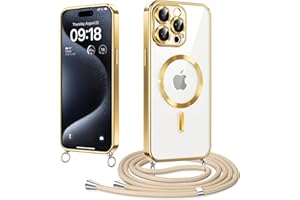 Woijrly Magnetic Mobile Phone Strap with Strap for iPhone 15 Pro Case, Compatible with Magsafe, Mobile Phone Case with Adjustable Cord, Removable Strap, Crossbody Protective Case for Hanging Cord