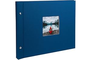 goldbuch 28975 Schraubalbum mit Fensterausschnitt, Bella Vista, 39 x 31 cm, Fotoalbum mit 40 schwarze Seiten mit Pergamin-Trennblättern, Album erweiterbar, Fotobuch aus Leinen, Blau
