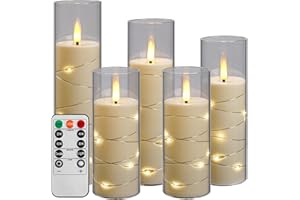 Da by Bougie LED avec guirlandes lumineuses, bougie à piles avec télécommande et minuterie de 24 heures, bougie lumineuse sans flamme pour la décoration intérieure (Blanc ivoire, lot de 5)