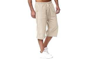 BASTWAHL 2025 Short Lin et Bermuda Homme 3/4 Long D'Été Pantacourt Coton, pour La Plage, Le Yoga, Le Jogging, Pantalon Taille Elastique Décontracté
