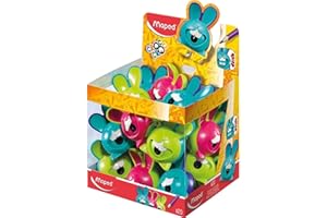 Maped - 1 sacapuntas, caja sacapuntas CROC Rabbit, para bolígrafos finos, con estuche sacapuntas, varios colores (turquesa/violeta, verde/rosa), paquete de 1