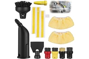 KRYVELLA 12 Stück Zubehör Set für Kärcher Dampfreiniger SC1 SC2 SC3 SC4 SC5 - Inkl. 5x Rundbürsten, Verlängerte Düse, Gebogene Düse, Flachbürste & 4x Mikrofasertücher | Vielseitiges Reinigungsset