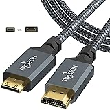 Twozoh Mini HDMI to HDMI Cable 2M, High-Speed Full HDMI to Mini HDMI Cable 2.0 Braided Cord Support 4K/60Hz 1080p