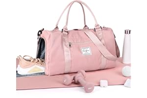 HYC00 Gym Bags Women Men Sports Duffle Bag with Shoes Compartment & Wet Pocket,Travel Duffel Bags for Women Large Weekend Overnight Holdall for Hospital Swimming Carry on Hand Luggage Bags,Pink