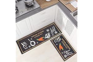 comfoyar Set di 2 Tappeti da Cucina, Tappetini in Pelle Anti Fatica, Tappetini da Cucina in PVC, Tappetini Resistenti all'Olio per Cucina Lavanderia Ufficio (44 x 75 cm+44 x 120 cm)