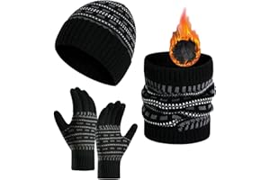 JFAN Set de Bufanda Gorro de Punto y Guantes Hombres Mujeres Conjunto Sombreros de Forro Polar con Cuello Guantes Invierno Cálido 3 Piezas