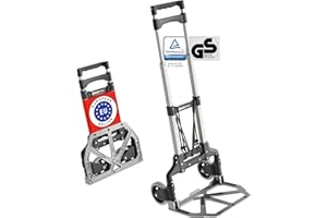 ATHLON TOOLS Aluminiowy wózek transportowy składany – bardzo długi uchwyt teleskopowy 110 cm – powierzchnia ładunkowa z podkładkami antypoślizgowymi – lekko poruszające się koła z miękką bieżnią – w