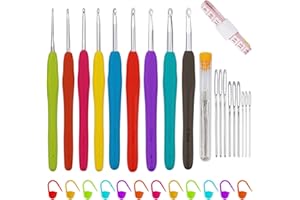SZCXDKJ Agujas De Ganchillo Y Marcadores, 9pcs Ganchillos Crochet ErgonóMico Suave Antideslizante Mangos De Goma Juego Aguja Tejer Crochet