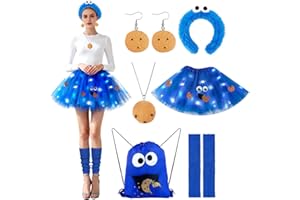Amazluck Monster Kostüm Damen Mädchen, Karneval Lustige Kostüme mit Glühendem Blauem Tüllrock Haarreif Halskette Ohrring Blaue Beinstulpen, Blauer Rucksack für Fasching Halloween Cosplay