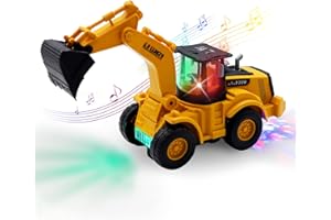 Morofme Excavator Children's Digger Truck - Automatic Walking Construction Vehicle with Sound, Light, and Multiple Music - Learning Toy for 3-7 Years