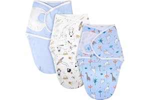 AYBUY Śpiwór niemowlęcy, 0-3 miesiące, dla noworodków, bawełna ekologiczna, śpiwory dla noworodków, koc, chusta do przewijania, uniseks, 3 sztuki, niebieski