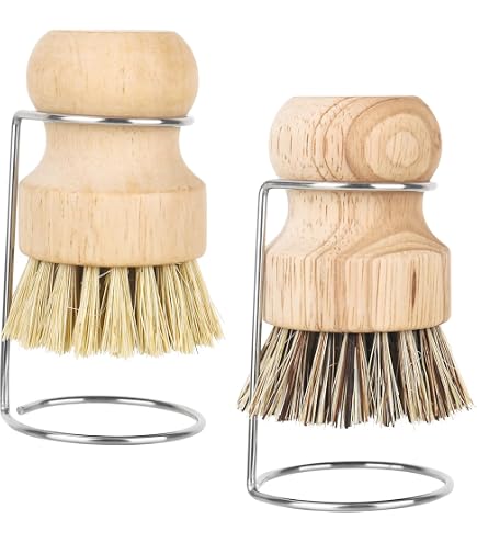 AUAUY Confezione da 3 spazzole per palmi in bambù, spazzola in legno, spazzola per strofinare pentole, padelle, lavello della cucina, pulizia per lavare piatti, pentole, padelle e lavelli