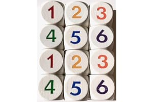 SPIELTZ D6 - Cubo numerico 1-6 in legno per giochi da tavolo o come cubo matematico per calcolare, 16 mm (12 cubi, bianco con numeri di colori assortiti)