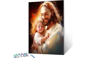 Tucocoo Angel Baby Girl Paint by Number per adulti, kit di pittura a olio fai da te su tela con pennelli e pigmento acrilico, immagini di Gesù sorridente dolcemente divina misericordia per la