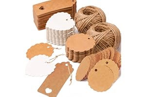 FQUVSP 300stk Kraftpapier Rund Anhänger Etiketten Stern Geschenkanhänger und Jute Schnur 60M für Hochzeit Geschenke zum Basteln
