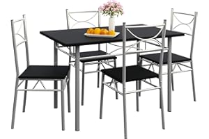 CASARIA® Conjunto Mesa y 4 sillas Paul Muebles de Cocina Comedor Negro Mesa MDF Resistente 110x70cm