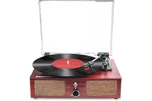 UDREAMER Platine Vinyle, Tourne-Disque Gramophone à l'ancienne avec Haut-parleurs intégrés et entraînement par Courroie USB AVCE 3 Vitesses (Bois Rouge)