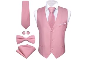 Barry.Wang Completo formale da uomo gilet con scollo a V Slim Fit casual tinta unita gilet cravatta papillon set per festa di nozze abito smoking