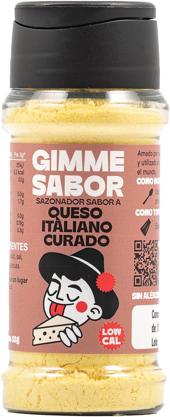 Sazonador Vegano Sabor Queso Parmesano 55 g – Mezcla de Especias para Pasta y Verduras – Sin Gluten, Sin Lácteos y Sin Soja – Gimme Sabor