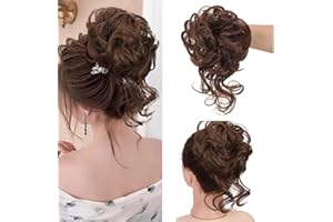 SHANGXIU postiche chignon cheveux naturel Tousled Updo Messy Bun Extensions Hair Pieces With Elastic Rubber Band for Women Hair, Ponytail Bun Scrunchie(2/30#:Black Brown mix Light Auburn)