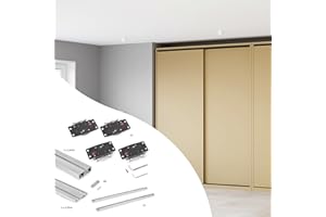 Emuca - Kit de herrajes para armario 2 puertas correderas y cierre suave Flow2 con carriles de superficie 2.35m, tableros no incluidos, Anodizado mate