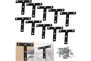SRWOYZE T Forme équerres d'angle, 10 Pièces Équerre Plaque Perforée en Forme de T avec Vis Metalliques Connecteurs Équerre à Angle Plat Supports en Forme de T pour Meubles Armoires Tables et Chaises, Noir