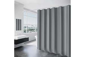 DUFU Shower Curtain Green-Grey Polyester Bathroom Curtain With 12 Hooks, Weighted Hem Quick-Drying Washable Waterproof Bath Curtain 180 x 200cm Shower Curtain Liner - Green-Grey