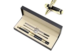 LUEDEN Luxury Metal Rollerball Pen Set 0.5mm Business Ballpoint Pen Gift with Gift Box Extra 2 Ink Refills Fancy Nice Writing Pens Personalised Ball Pens for Men Women Office Professional Executive, Black