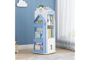 Nisorpa 3 Tier Rotating Bookcase Castle, Kids Bookshelf Floor Standing 360° Rotating Bookshelf, Revolving Kids Book Storage for Bedroom, Living Room, Study Room