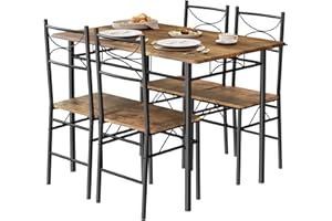 WOLTU Esstisch mit 4 Stühlen, Essgruppe Set für 4 Personen, Sitzgruppe Küche Esszimmer, Küchentisch, mit Metallgestell, MDF, Vintage Braun