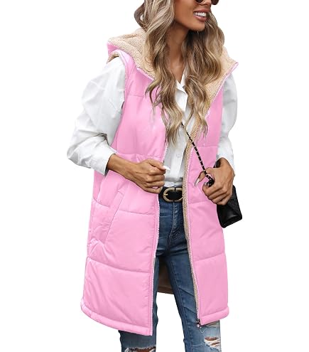 Gilet leggero da donna, gilet trapuntato, sottile, senza maniche, leggero, trapuntato, per l'inverno, corto, senza maniche, rosa intenso, L