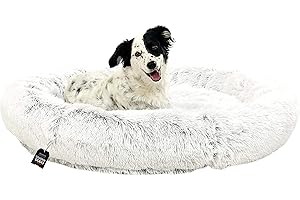 One PETS-TOP Coussin Chien Dehoussable, Panier Chien XXL Rond Lavable, Lit pour Très Grand Chien, Forme Donut, Matelas Apaisant Anti Stress 130 cm Gris