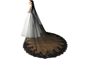 EllieHouse Womens 1 Tier Cathedral Length Black Wedding Bridal Veil With Comb X65