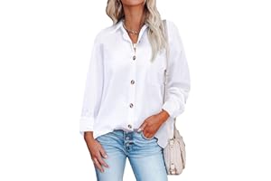 Hotouch Chemisier Femme en Coton à Manches Longues avec col boutonné et Patte de Boutonnage Devant S-XXL