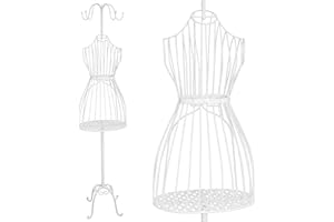 PrimoLiving manichino da sarta in metallo Cleo in bianco con ganci per cappotti e portaoggetti - manichino per abiti vintage - ideale come manichino femminile o appendiabiti - P-05965