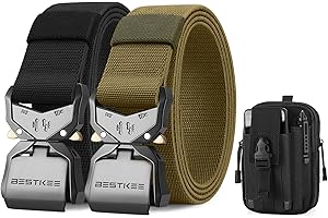 BESTKEE 2 Pacchi Cintura Tattica, 3,8 cm Cinghia da per Impieghi Gravosi, Fibbia in Metallo a Sgancio Rapido, Cintura da Lavoro, Cintura Militare, Regalo con Custodia Tattica