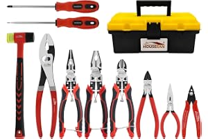 HOUSERAN 10-delars Professionella Verktygssats - Tung Duty CRV Polygriptång Set, Mångfunktionella Tänger, Gummihammare & Verktygslåda för El, Underhåll, Hemelektronik & Industri