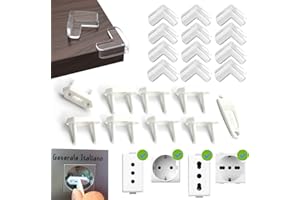 OPULA 𝗢𝗣𝗨𝗟𝗔 8x Copriprese per Bambini Universali Italiane e Schuko, 12x Paraspigoli Bambini Gomma, Para Spigoli Angolari Mobilia, Copri Prese Corrente Bambini, Kit Sicurezza Bambini Casa Mobilia