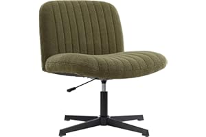 IWMH Krzesło biurowe bez podłokietników, z regulacją wysokości, krzesło obrotowe bez kółek, z tapicerką materiałową, ze średnim oparciem, do domu, biura, sypialni (zielone)