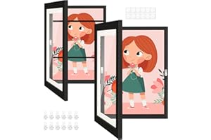 Grixz 2 Piezas Marco Para Dibujos Niños, Marco De Fotos Para Dibujos De Niños para 50-150 obras de arte, con correa fija para niños, horizontal y vertical en casa, escuela, oficina - A4, negro