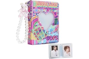 Babyfond 3 Inch Mini Photo Album, 40 Pockets Heart Hollow Card Binder Cartoon Bear Photo Album, Kpop Idols Card Binder with Pearl Bear Hanging chains (Colorful Bear)